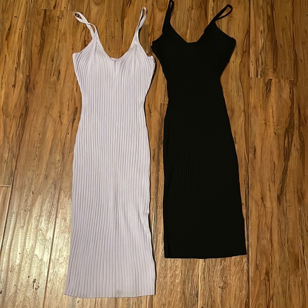 2 Ribbed Bodycon Dresses - black and lilac - $40